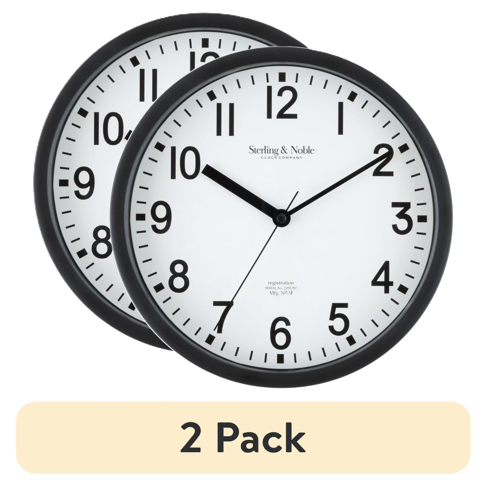 Mainstays Basic Indoor 8.78&Prime; Black Analog Round Modern Wall Clock (2 Pack)