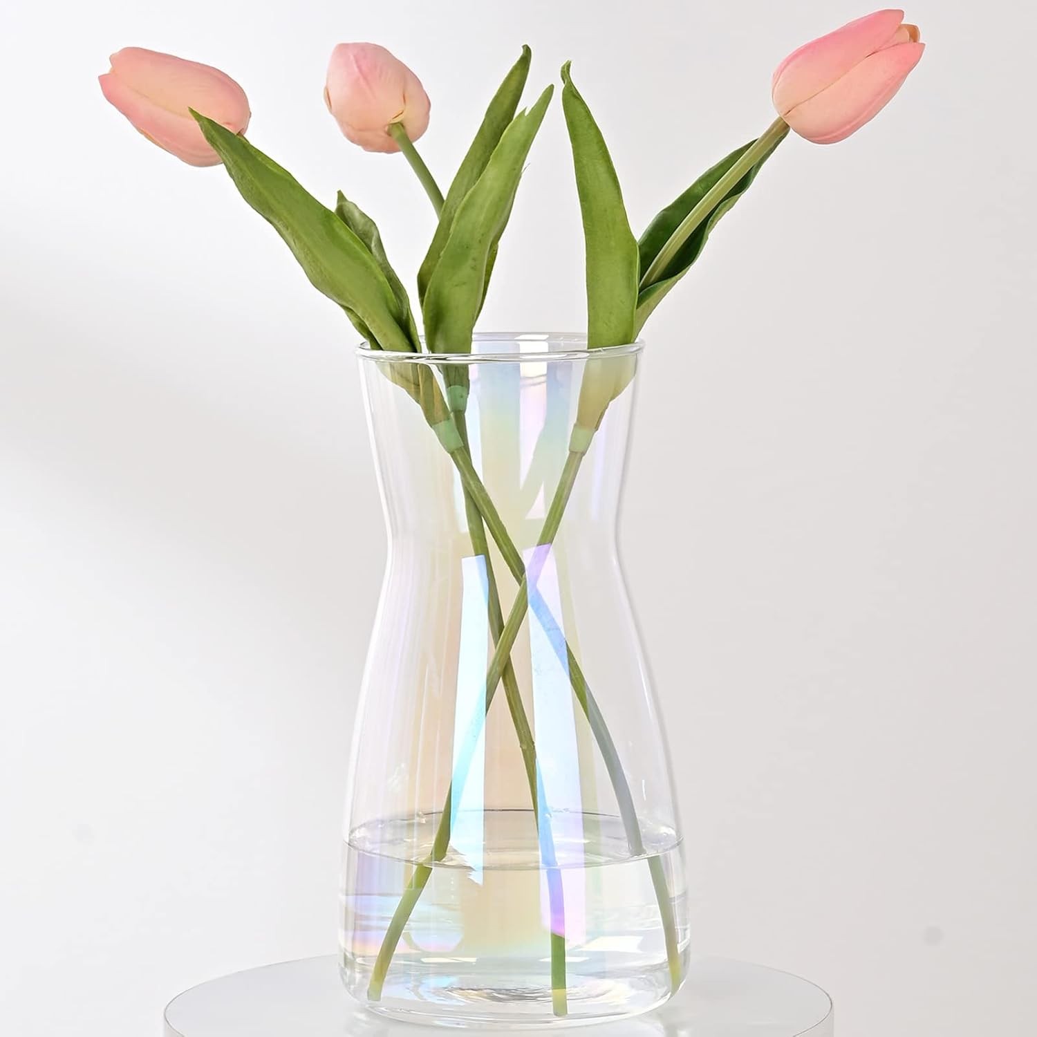 8 inch Iridescent Glass Flower Vases for Centerpiece Table Home Indoor Desk