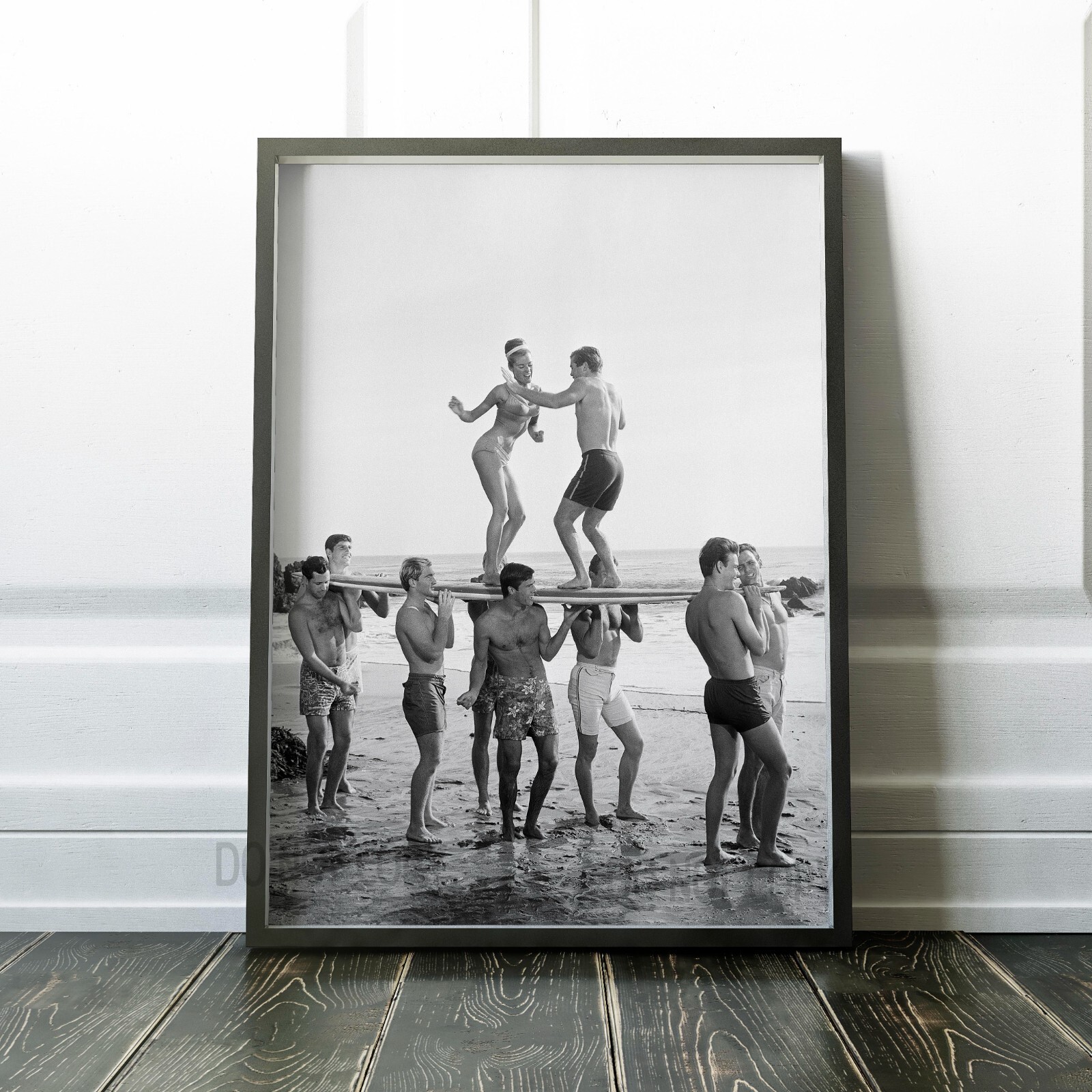 Surfers Beach Party Retro Photo 1950s 1960s Surf Ocean Surfing Premium Art Print