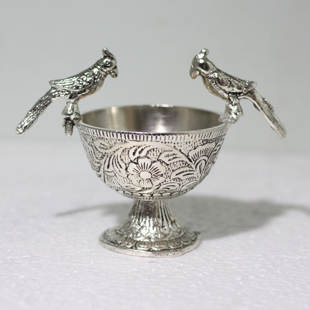 Handcrafted Silver Decorative Bowls Set | Floral Engraved Pair
