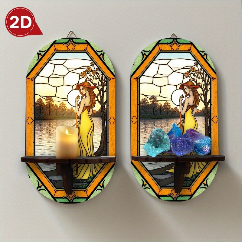 2D Lakeside Girl Art Decorative Wall-Mounted Shelf Multifunctional Storage Rack