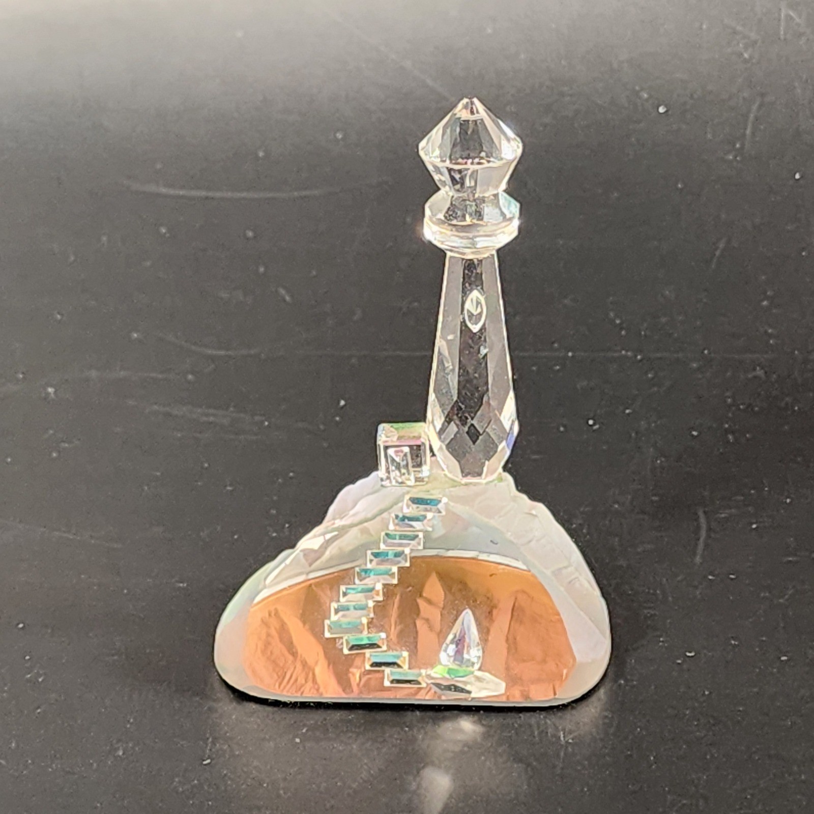 Crystal Lighthouse Figurine Miniature Faceted Glass Frosted Base 2.75in