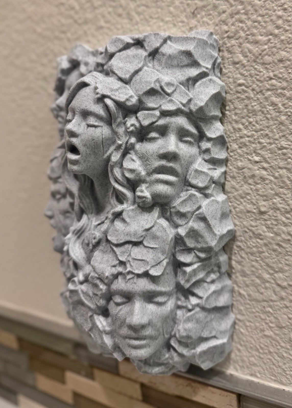 Gothic Stone Faces 9” Wall Art Dark Fantasy Sculpture Relief Home Decor Gift