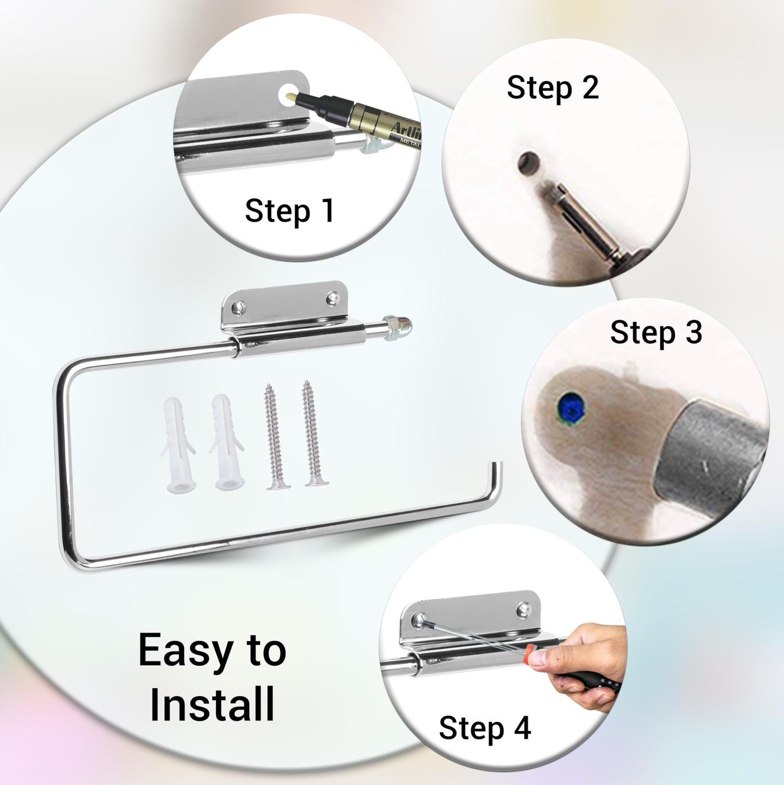 ARSUK Stainless Steel Paper Towel Holder – Wall Mounted or Under Chrome