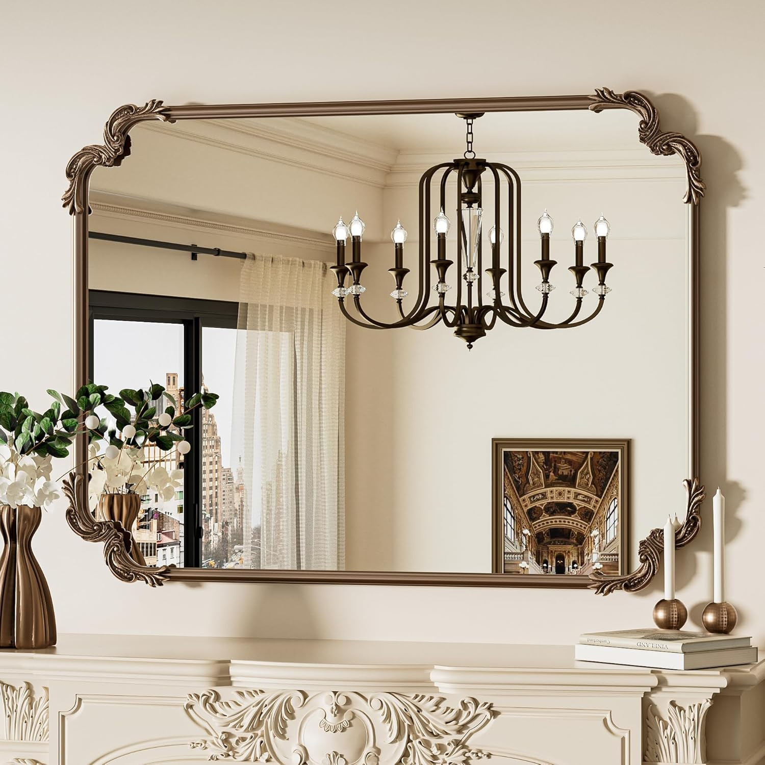 Vintage Baroque Gold Antique Brass Wall Mirror 40×30 for Living Room & Bath