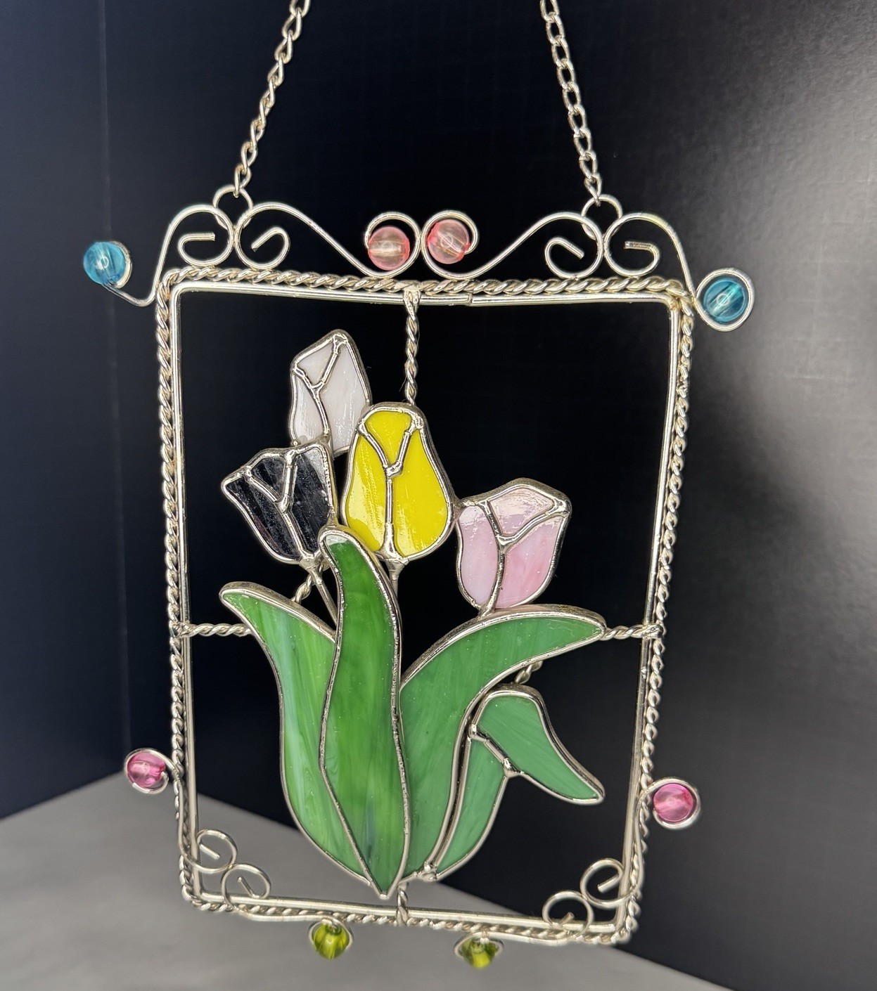 Stained Glass Tulip Hanging Window Sun Catcher Flower Decor