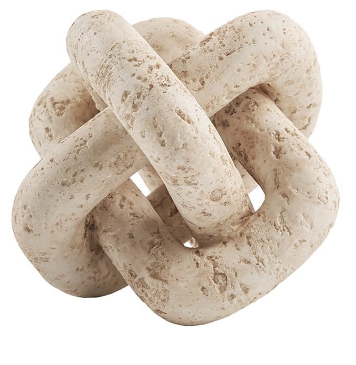 3 Link Knot Decor, Beige Travertine Coffee Table Decoration, Boho Resin Chain Li