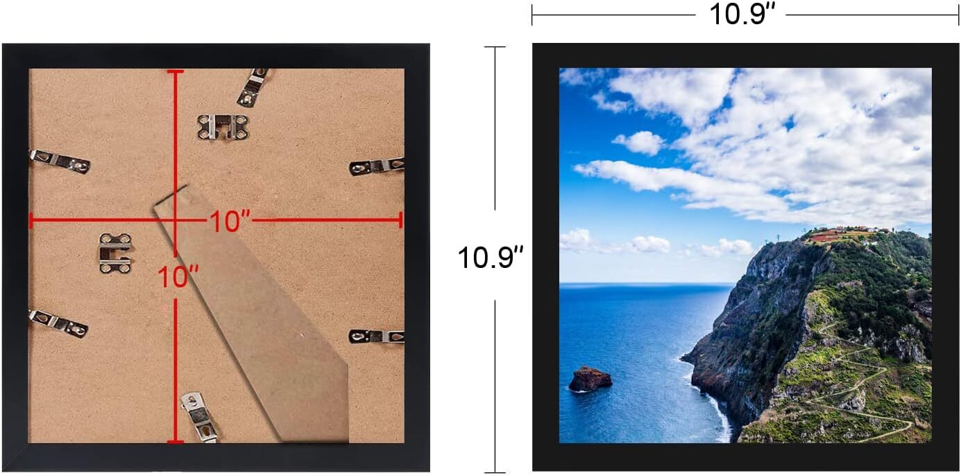 10X10 Black Picture Frame, Tabletop and Wall Mounting, Decoration for Photos, Pa