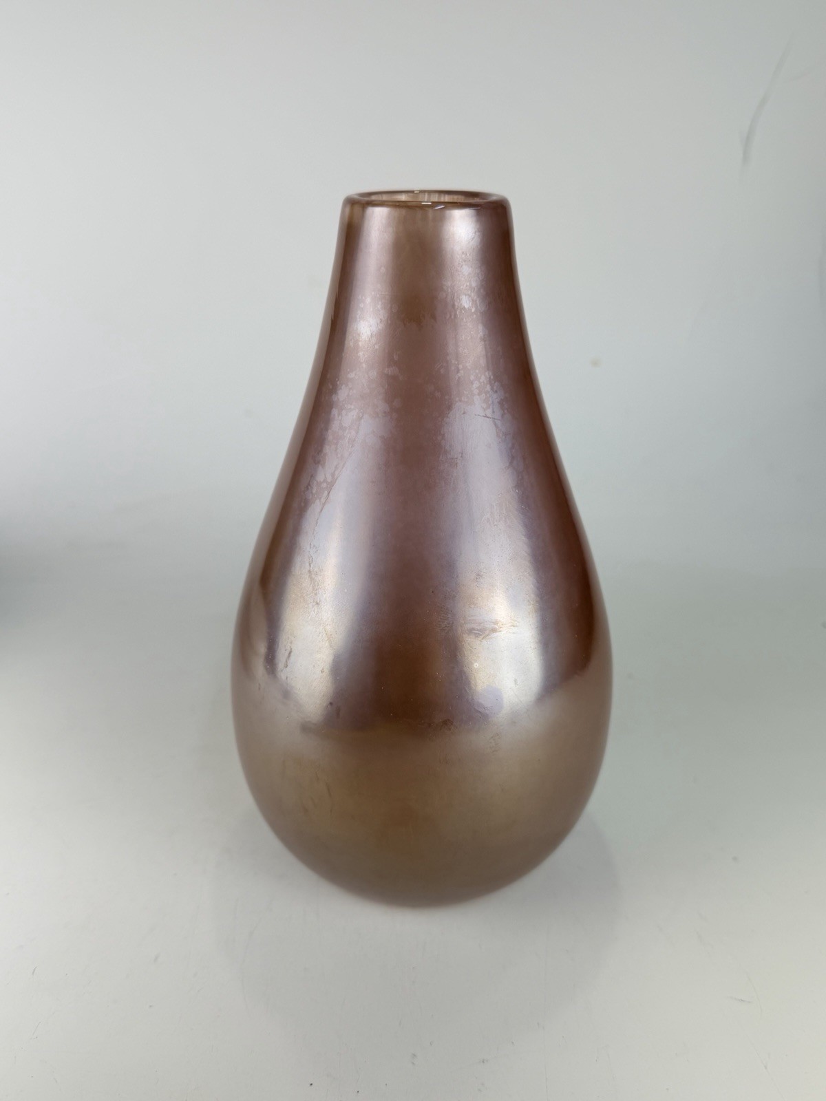 West Elm Light Purple Orange Pink Iridescent Handmade Glass Vase 7.5” Tall