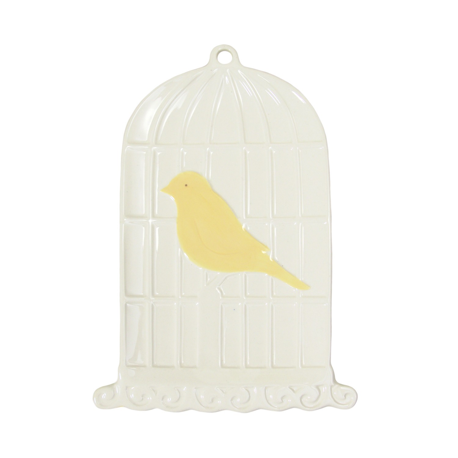 Grasslands Road Ceramic Yellow Bird White Birdcage Dessert Plate Wall Hanging