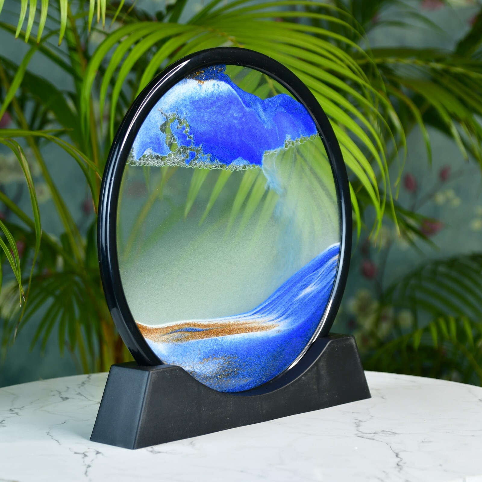 Sowpeace Blue Glass Sand Art – Elegant 23cm Table Decor & Gift Piece (1 Pc)