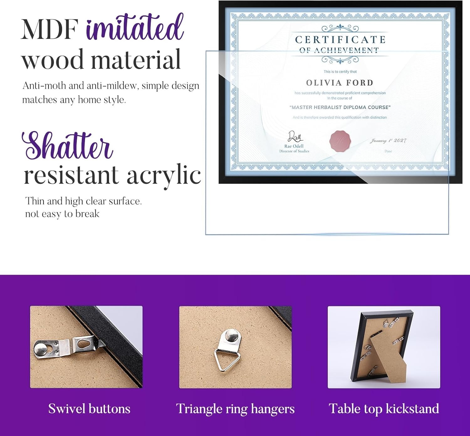 8.5 x 11 Picture Frame For Certificate, Diploma, Composite Wood Display photo…