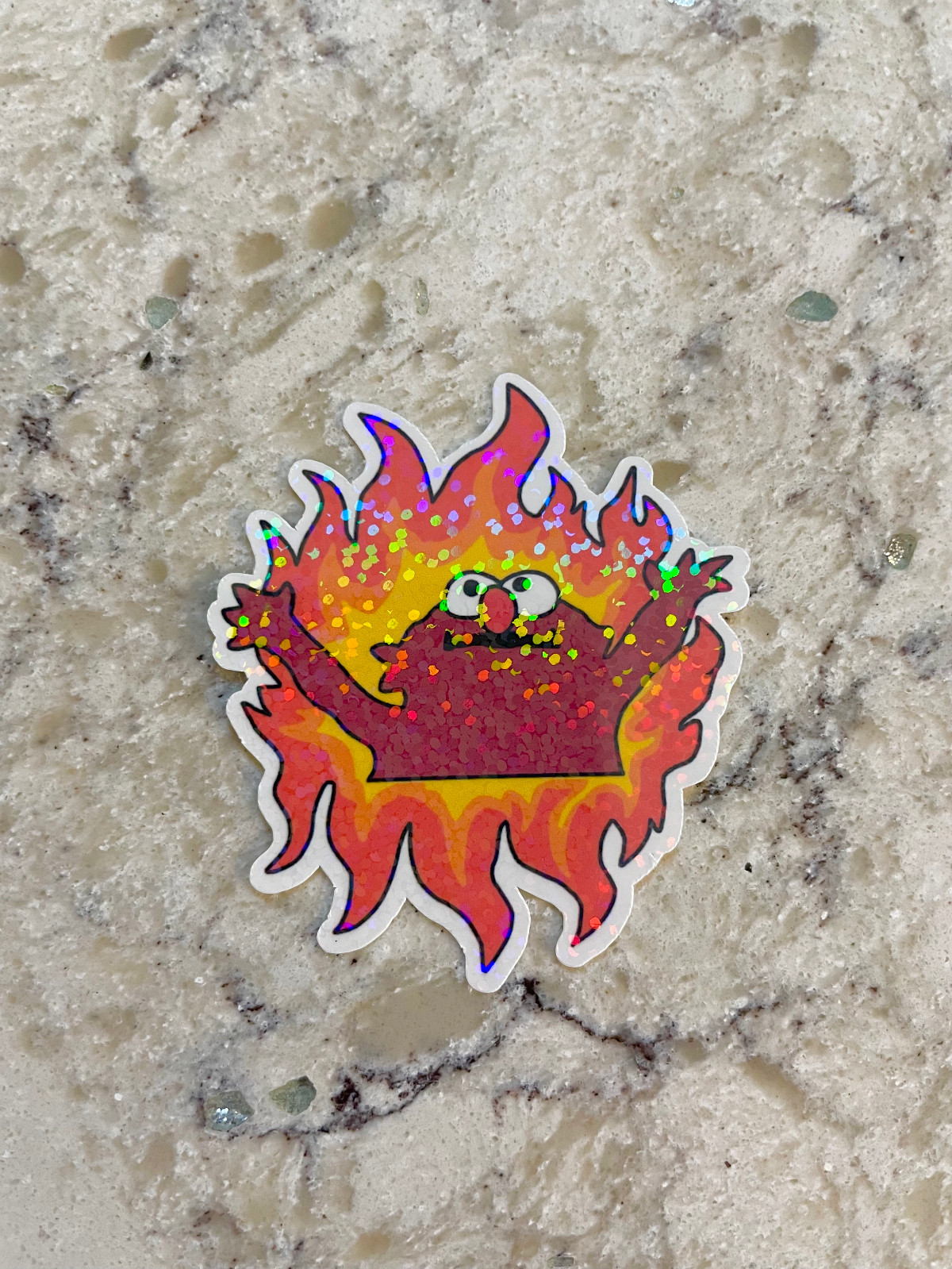 Burning Elmo Meme Sticker l Gloss or Holographic Laminate l Waterproof Decal