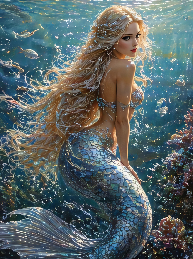 Enchanted Blonde Mermaid Underwater Canvas Wall Art – Magical Ocean Fantasy Home