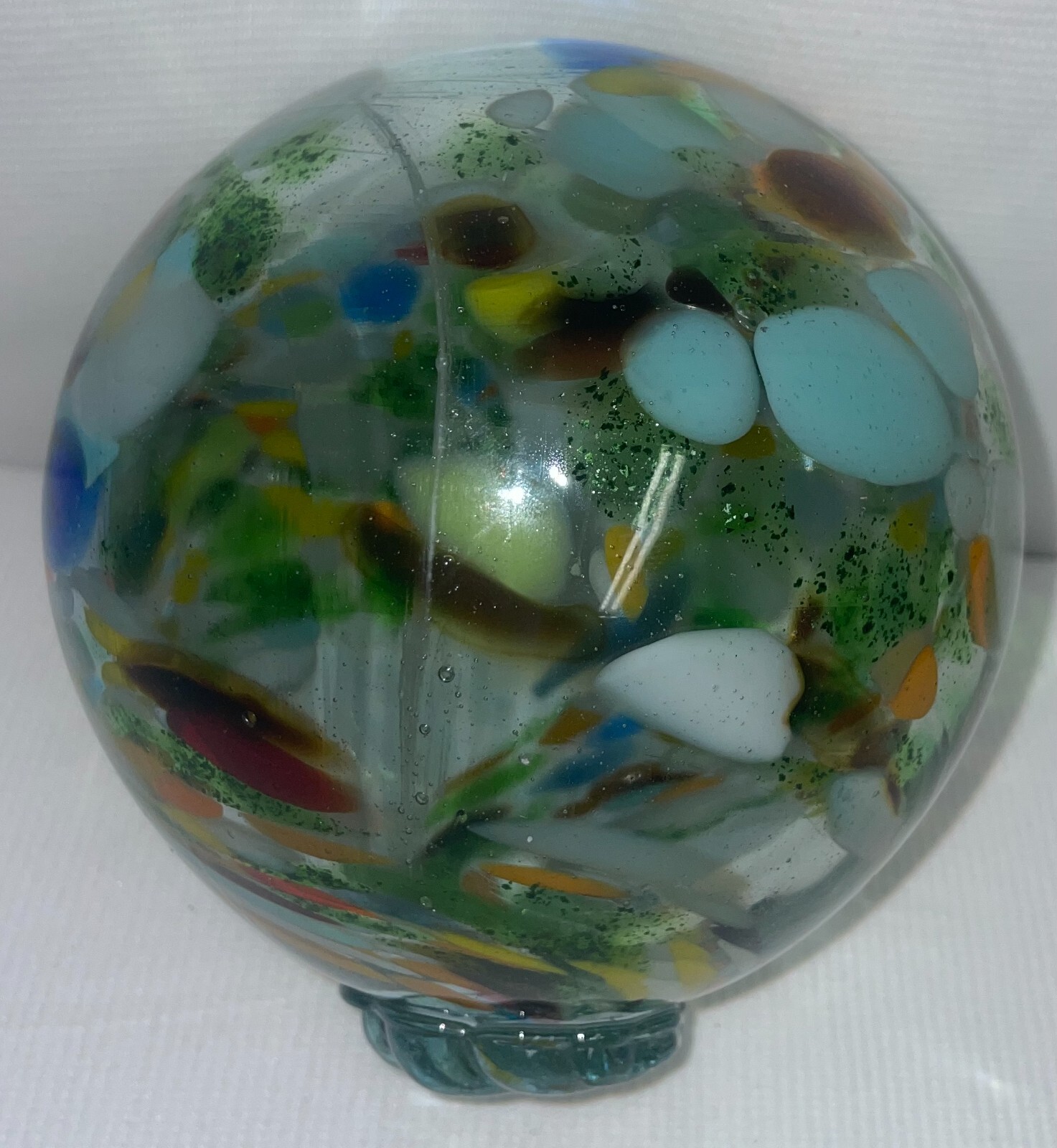 Multi-Color Glass Sphere Applied Shell On Top Needs Holder 5 1/2 Inches High