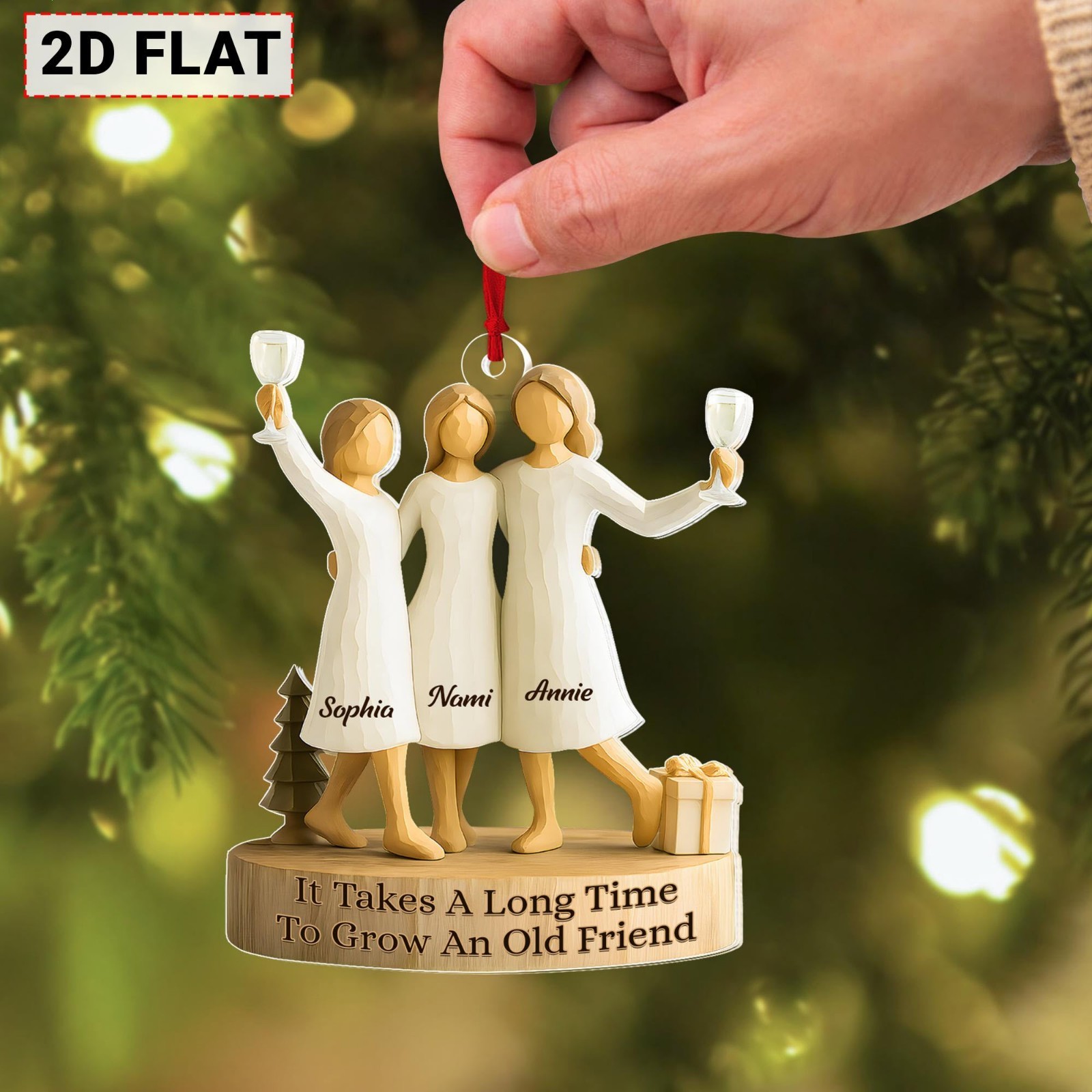 Custom Faux Wood Best Friends Ornament Girls Friendship Xmas Holiday Keepsake
