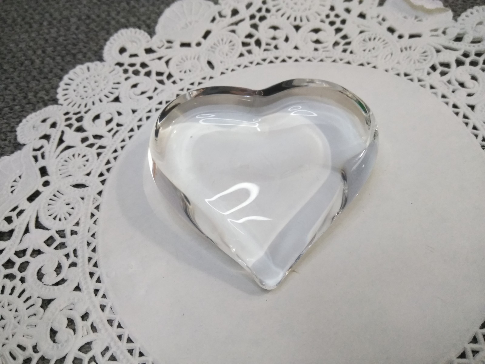 Steuben Crystal HEART SHAPED Clear Art Glass Signed Heavy PAPERWEIGHT