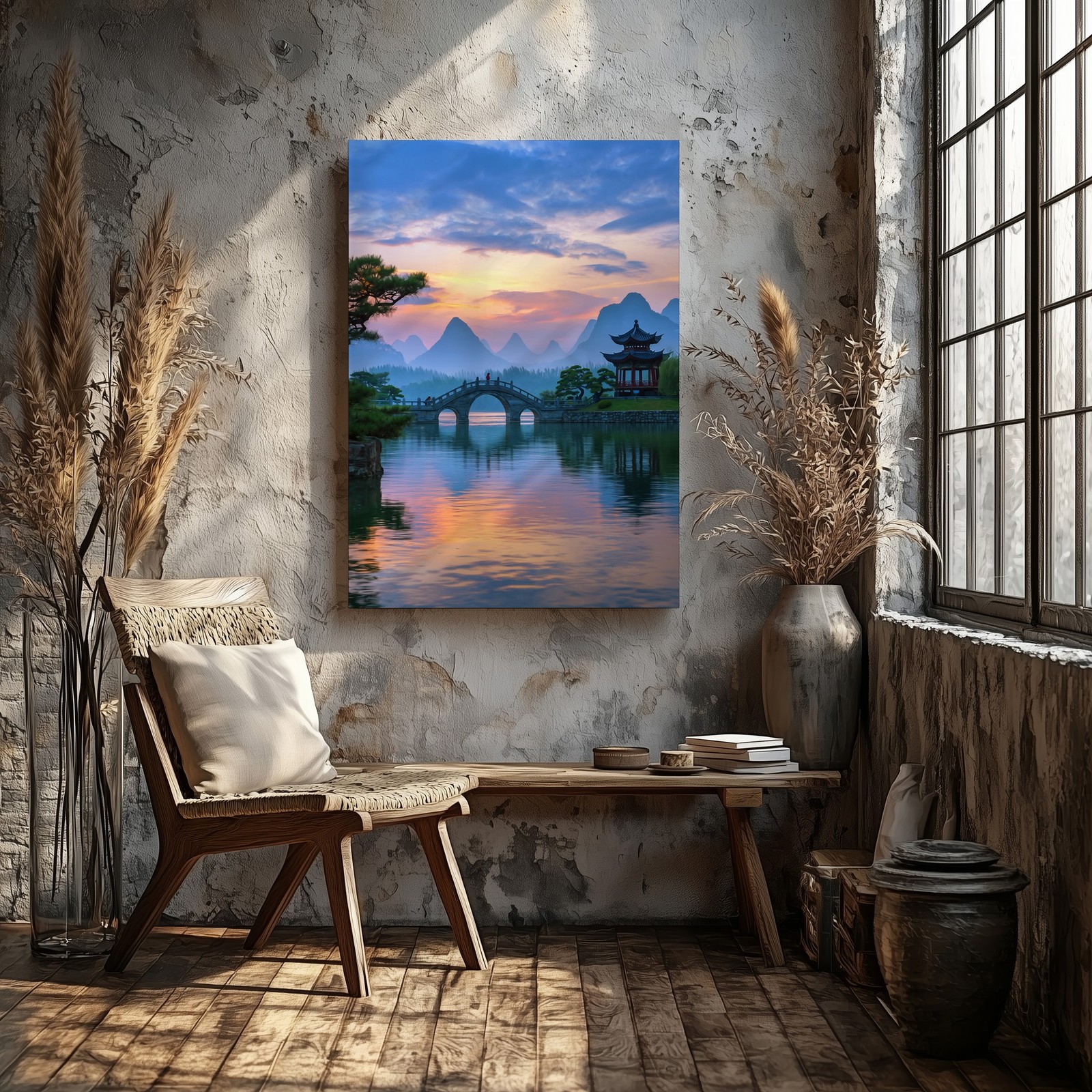 Wall Art Serene Landscape Featuring A Tranquil River At Sunset Canvas Print