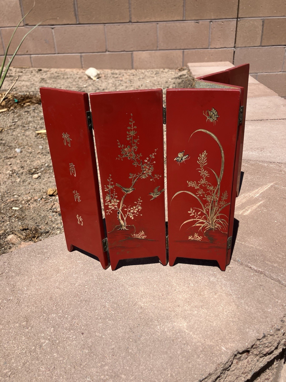 Mini Small Red Lacquered 6 Panel Divider Table Screen Folding Portable