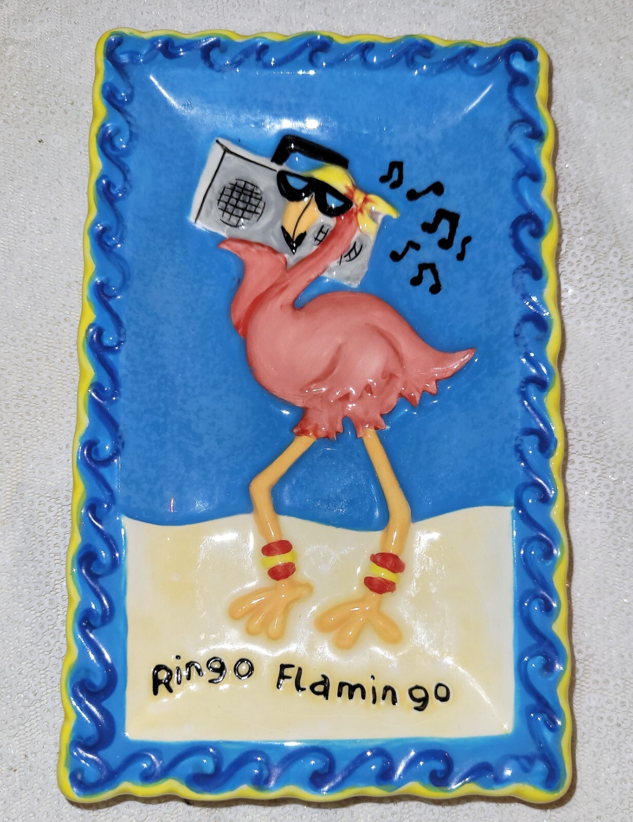 MWW Market 2Pc Fun Flamingos Rectangle 3D Embossed Mini Plate Set 6&Prime; L x 3.75&Prime;W