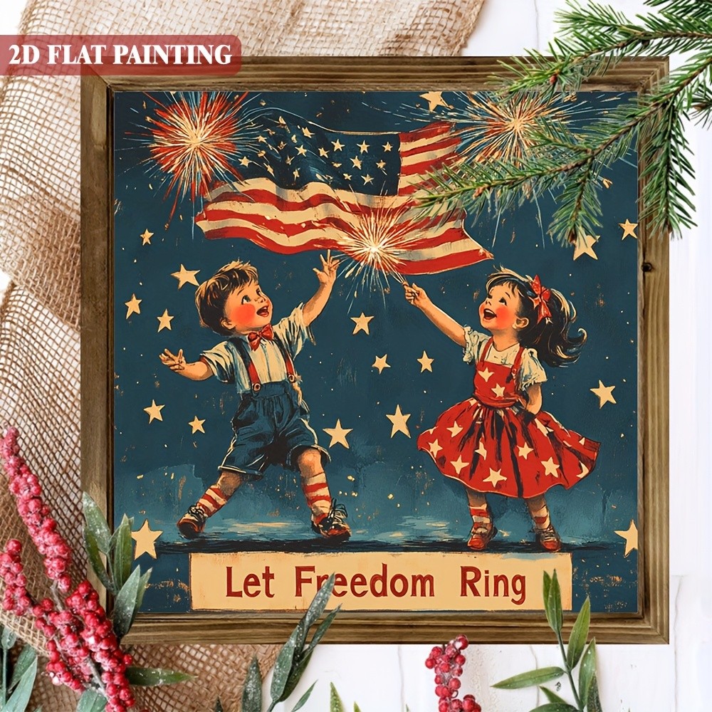 2D Vintage 4th of July&rsquo;Let Freedom Ring&rsquo; Wooden Sign Independence Day Wall Decor