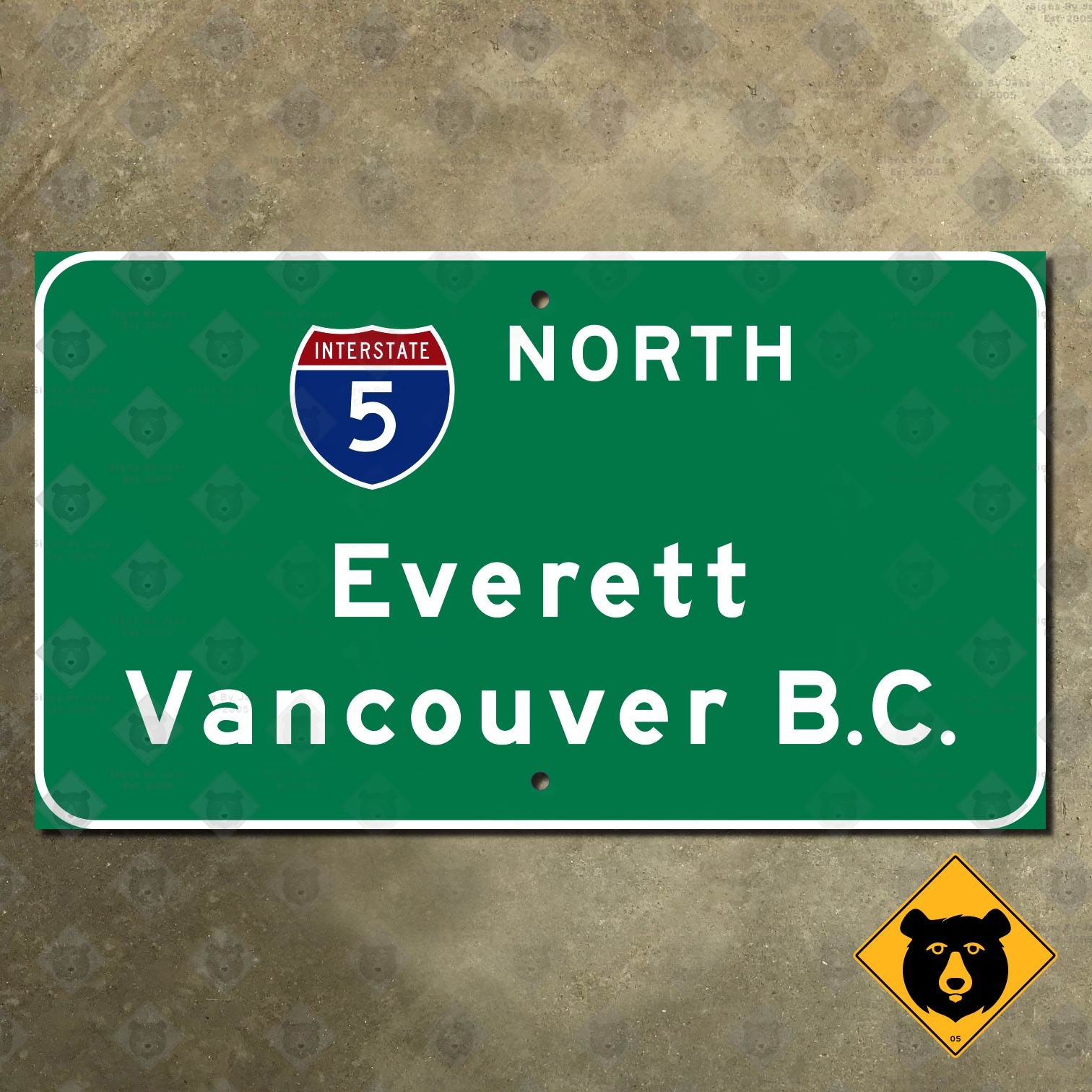 Everett Washington Vancouver British Columbia I-5 highway road sign 14×8