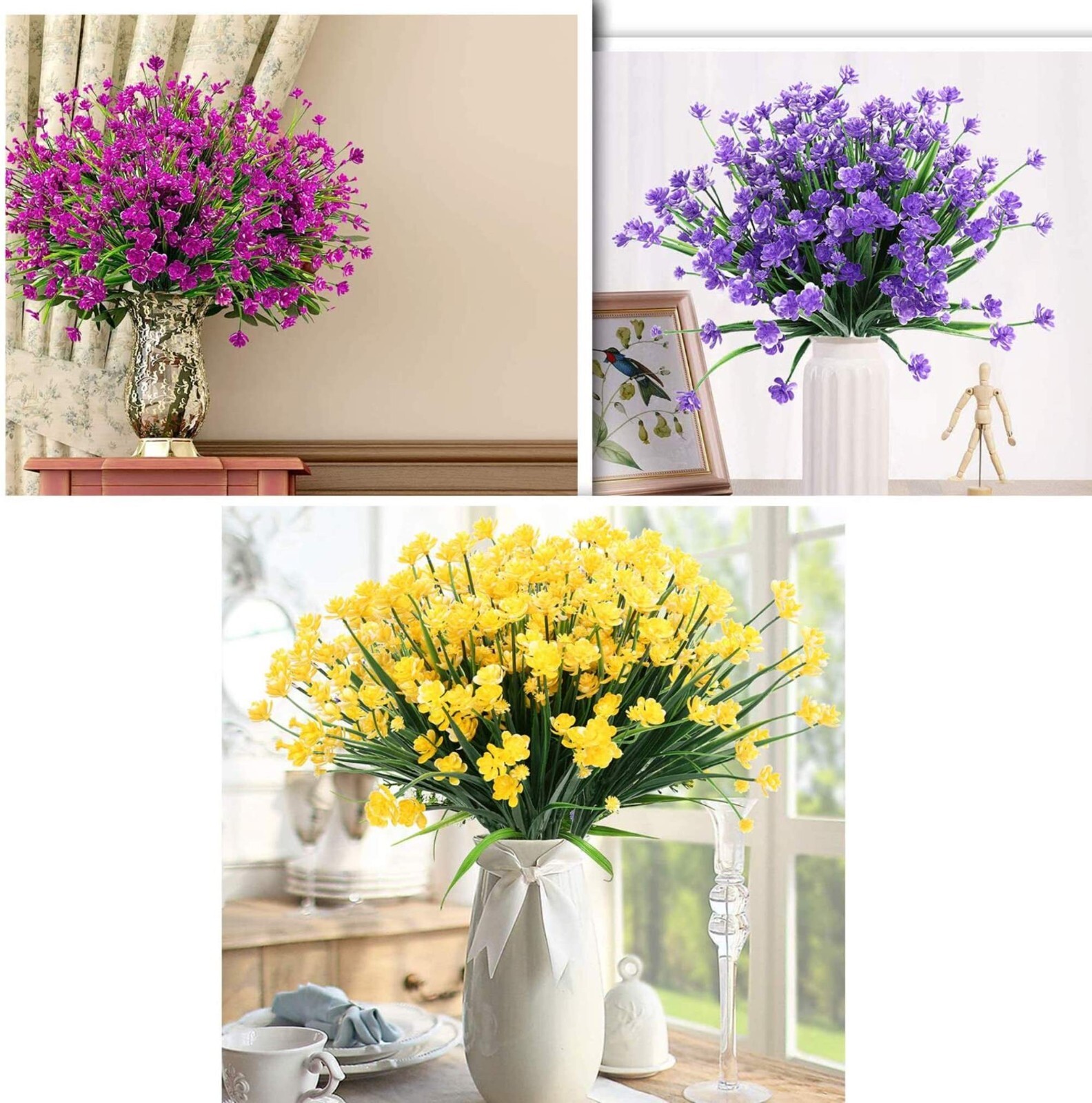 12 Bundles Outdoor Artificial Fake Flowers UV Resistant Various Colors lifelike