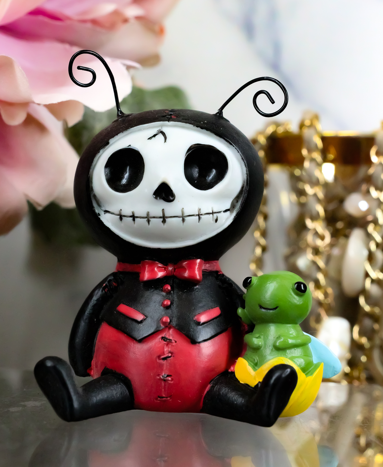 Ebros Furry Bones Dots The Ladybug in Black Tuxedo with Red Polkadots 3&Prime;H