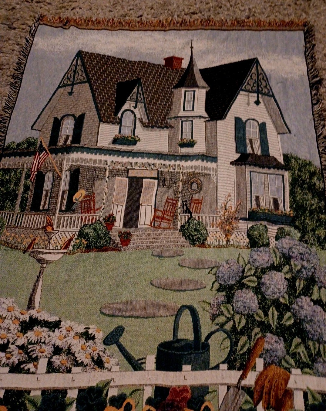 Vtg. Victorian House « My Grandmother&rsquo;s House » Tapestry, Measures 70&Prime; Long X 56&Prime;