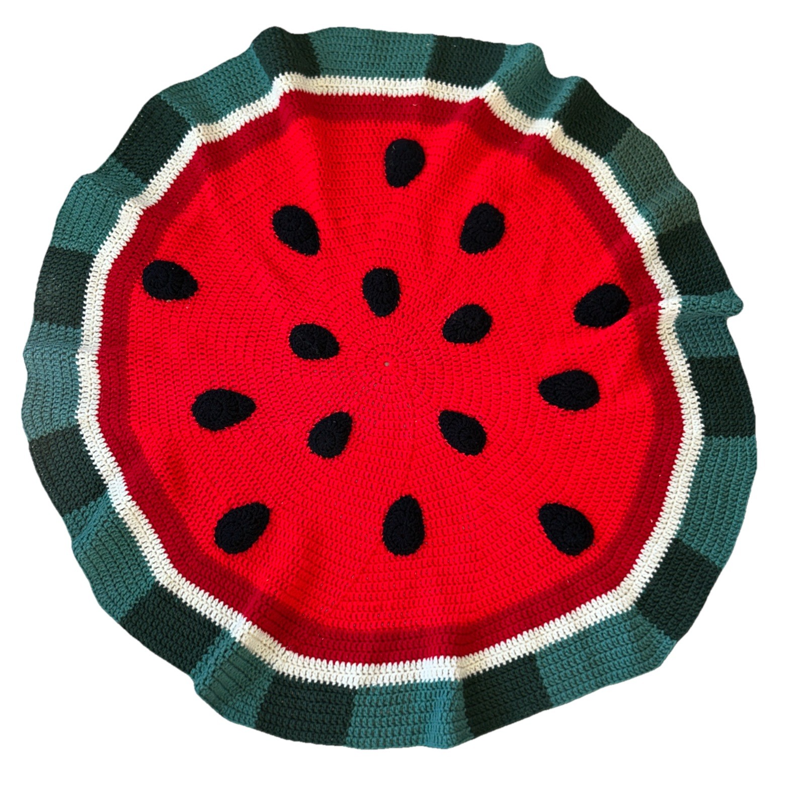 Vintage Handmade Crochet Watermelon Blanket Theme Spring Summer Lap Blanket