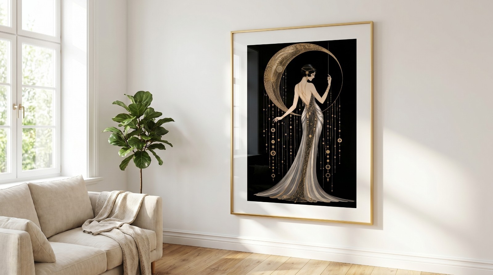 Art Deco Flapper Poster 1920s Gatsby Style Crescent Moon Goddess Wall Art Print