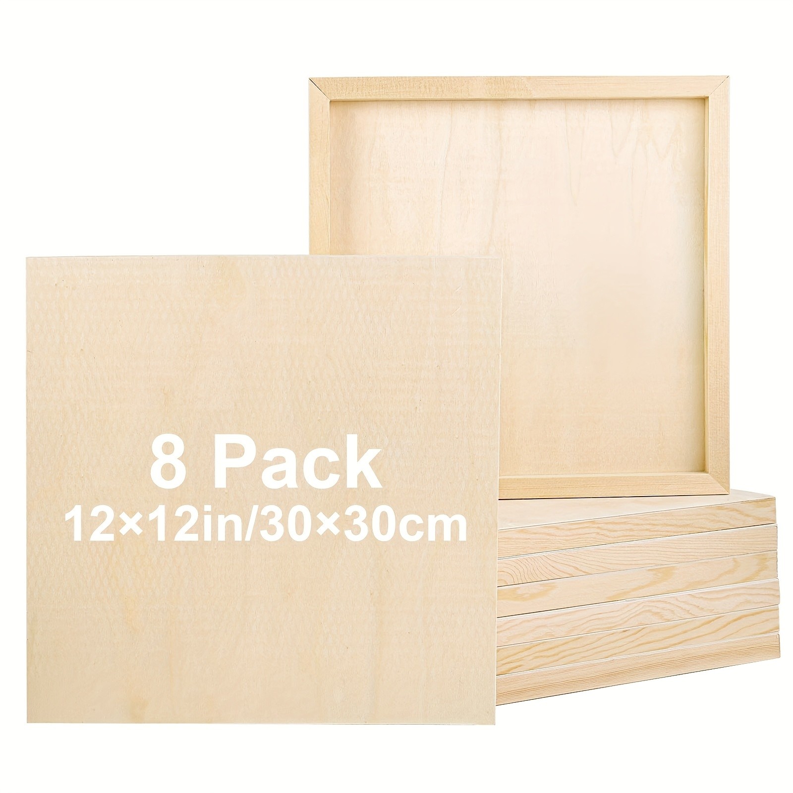 8 Pack 12×12 Inch Unfinished Wooden Panels,Ideal for Acrylic, Oil Painting & DIY