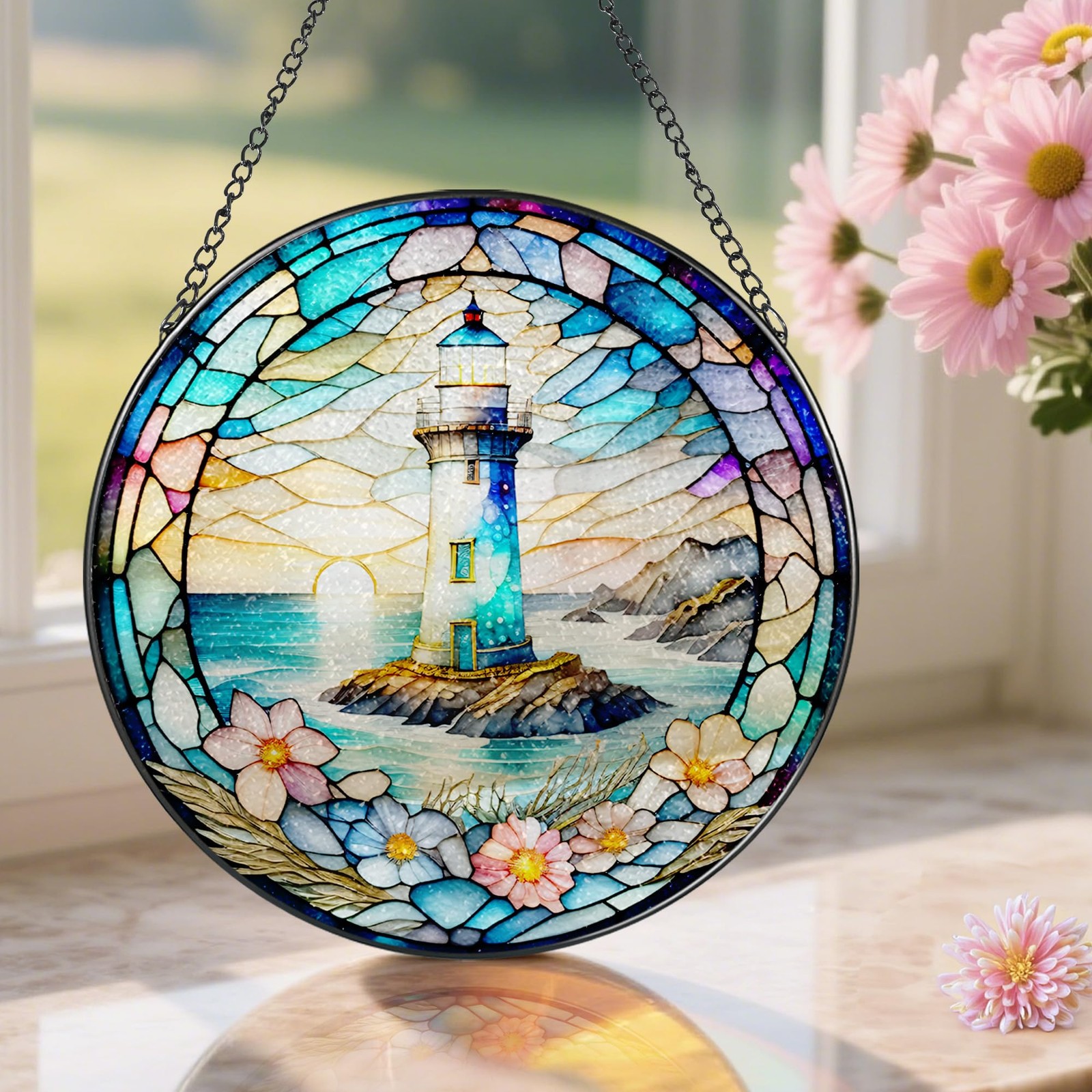 Lighthouse Stained Glass Sun Catcher – Unique Decor Gift for All Occasions