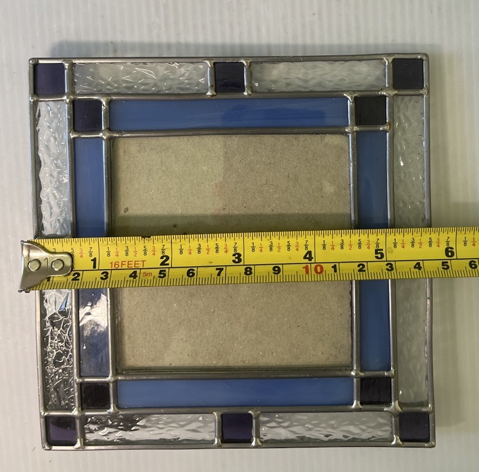 Stained Glass Picture Frame Mission Style Blue/Clear Geometric 3×3 Photo SALE!