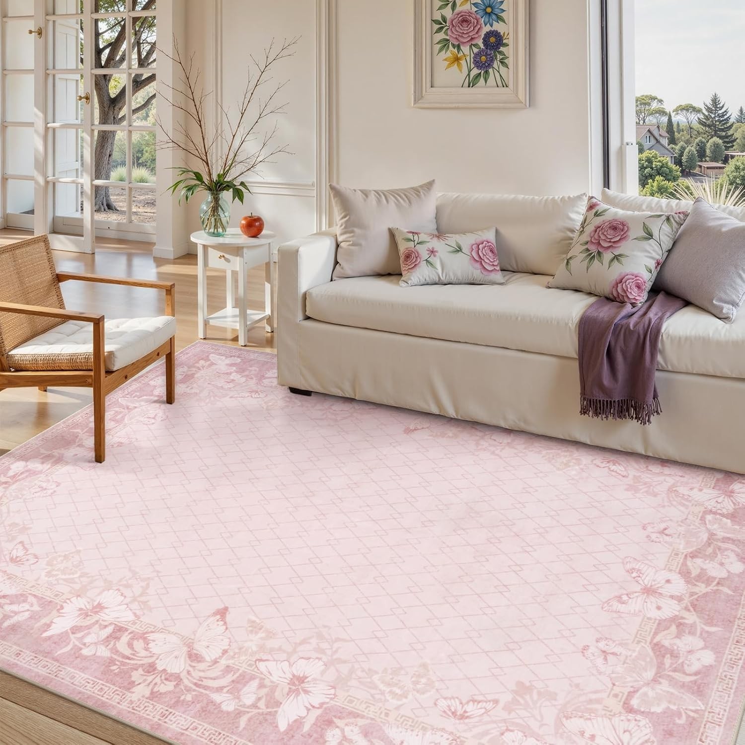 Washable 8×10 Area Rugs for Living Room,Pink Rugs for Bedroom Girls,(Pink,8&rsquo;x10)