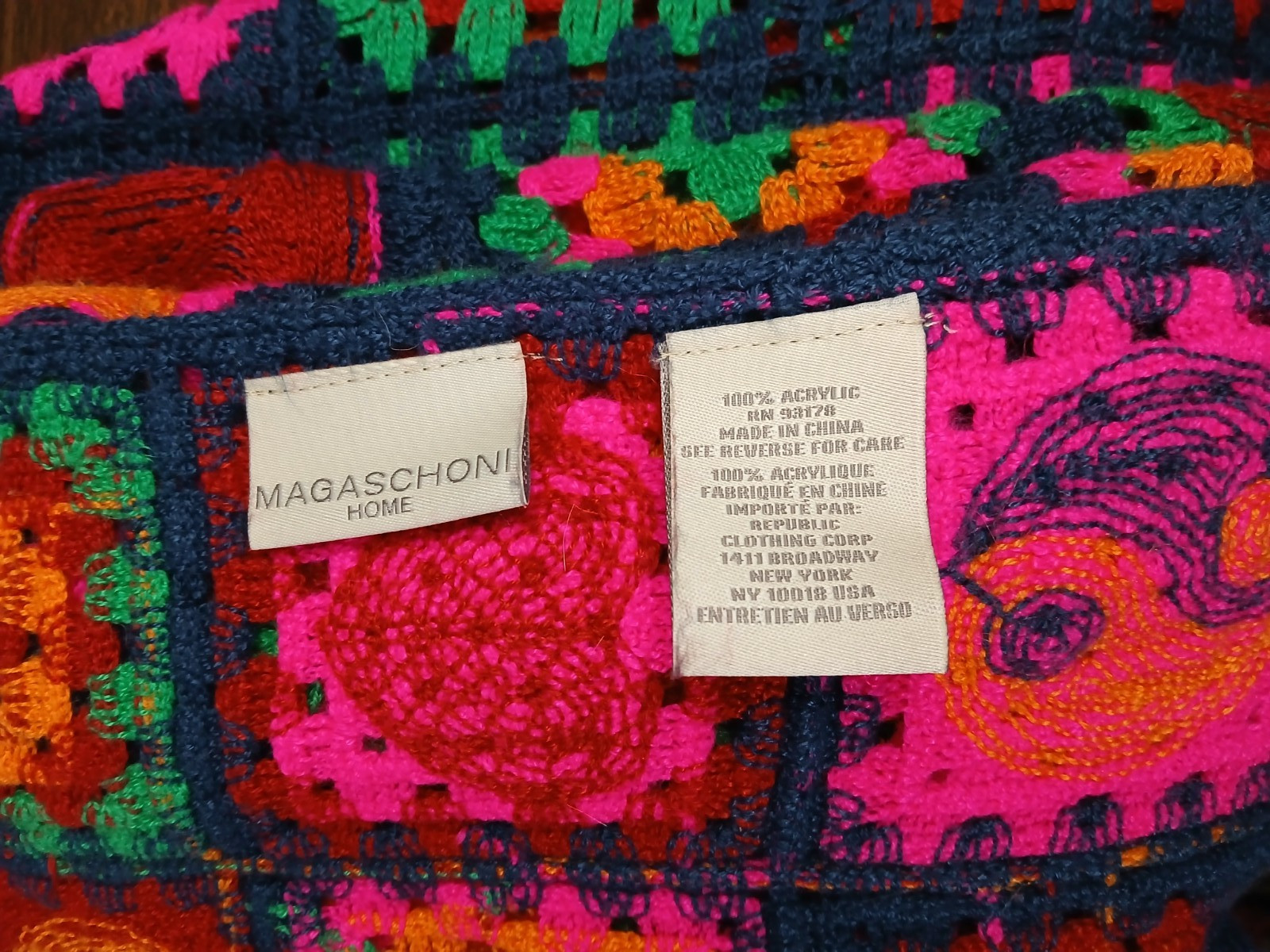 Magaschoni Granny Square Afghan Crochet Colorful Blanket Yin Yang Mushrooms