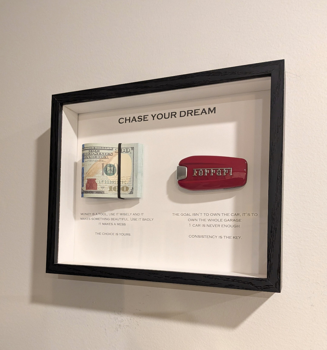 3D Cash Money / Ferrari Key Wall Art Frame 8.75&Prime; x 10.75&Prime;