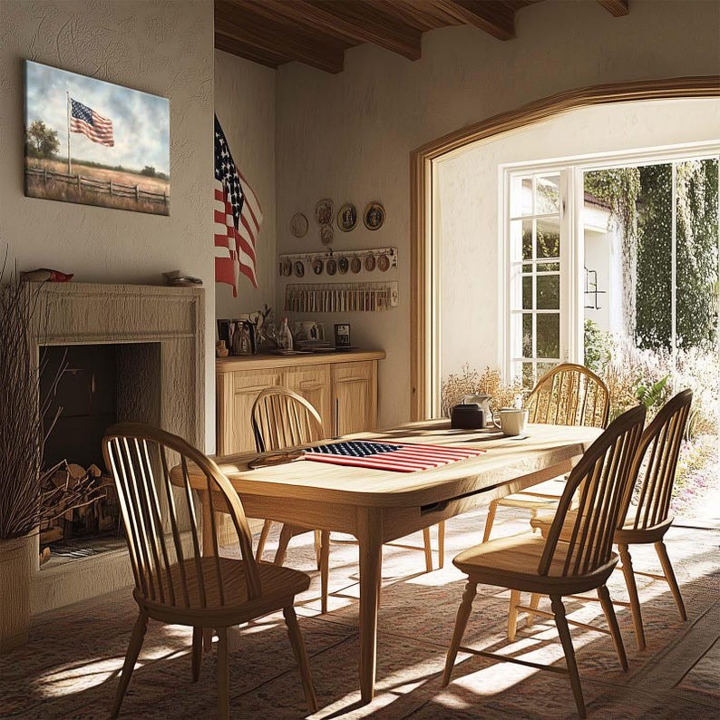 American Flag Canvas Print: Rustic Farmhouse Patriotic Wall Art for Bedroom