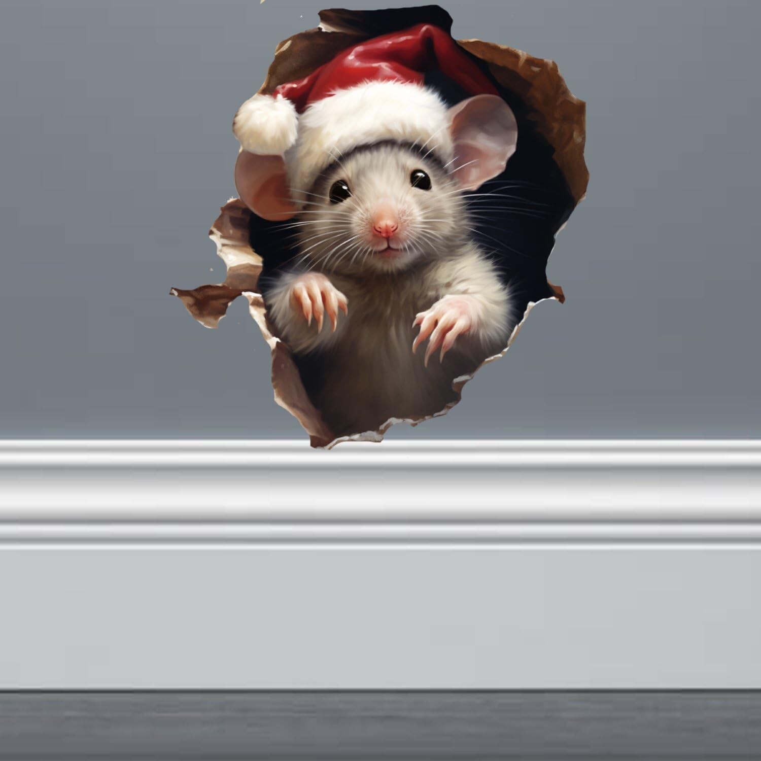 Santa Mouse Christmas Hole in Wall Sticker – Cute Hole in Wall 3D Holiday Dec…
