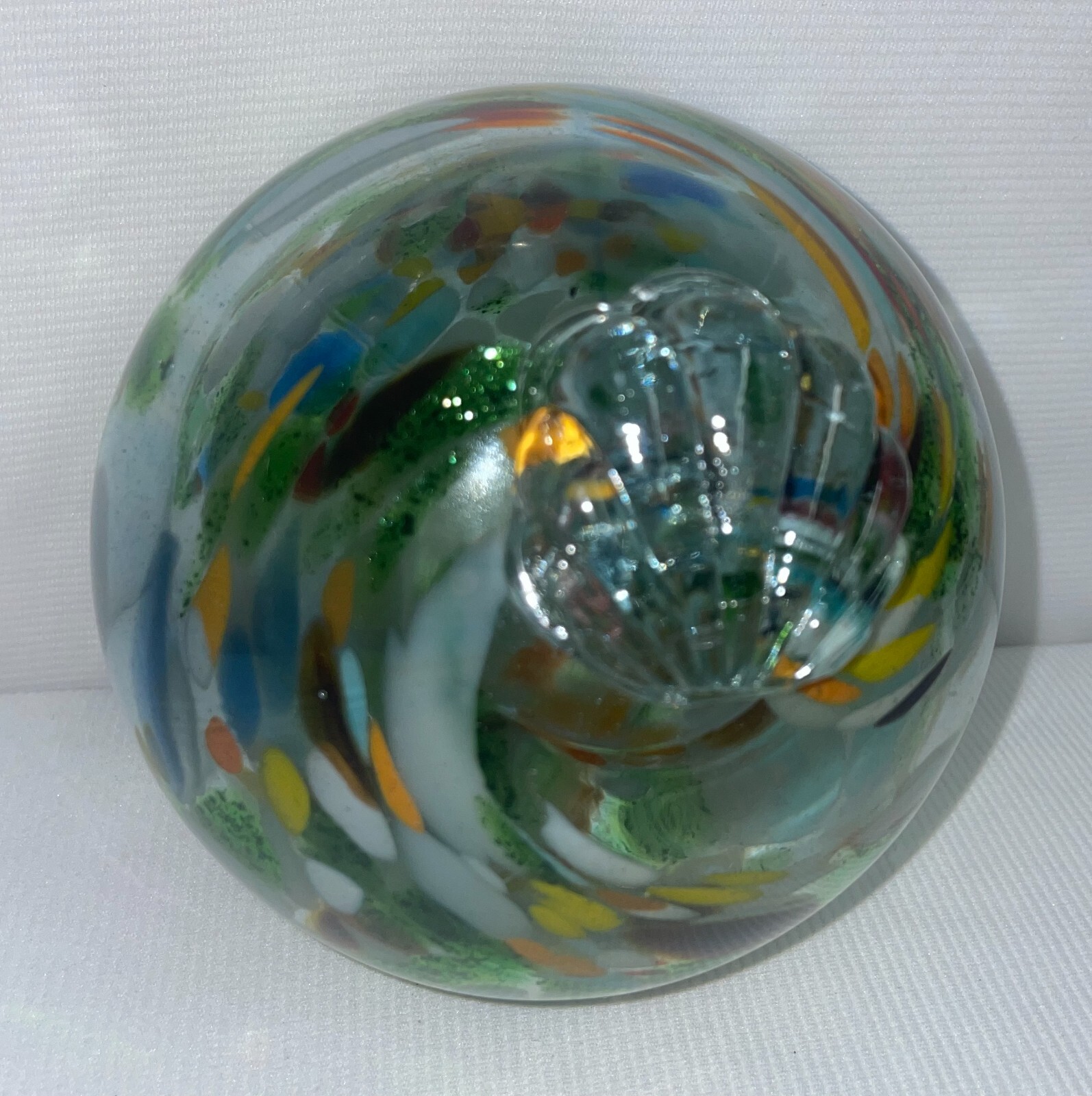Multi-Color Glass Sphere Applied Shell On Top Needs Holder 5 1/2 Inches High