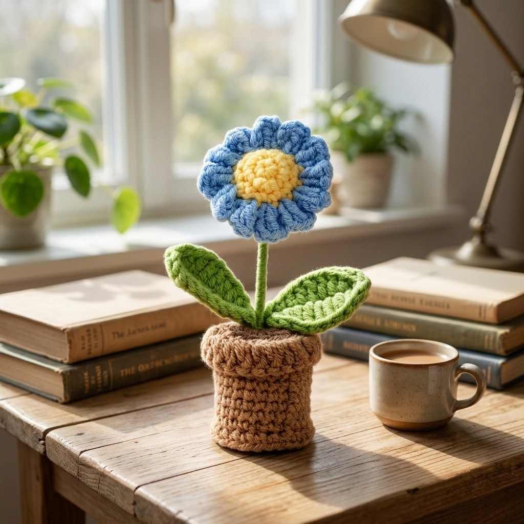 Cute Handmade Crochet Potted Flower Desk Decor