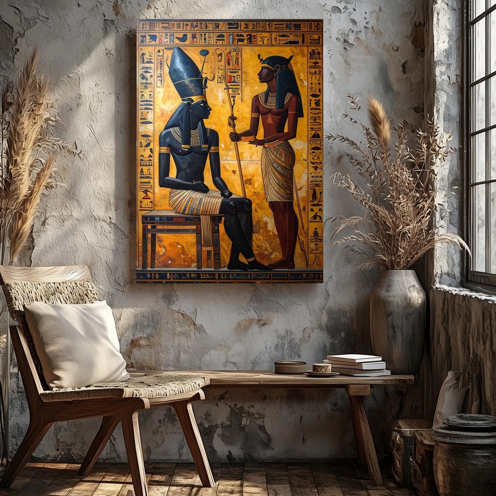 Wall Art Canvas a Traditional Egyptian Wall Painting Depicts Two Seated