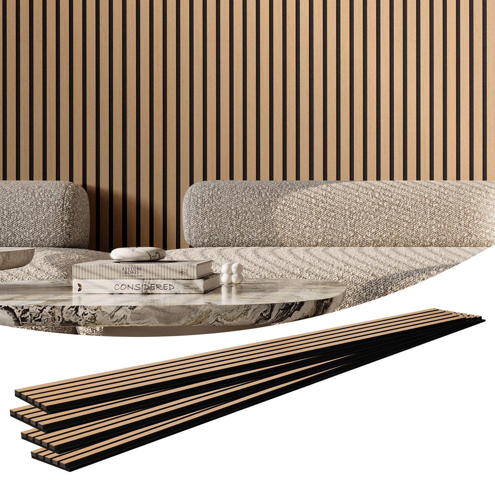 4 Pcs Acoustic Wood Wall Slat Panels 7.9&Prime;x94.5&Prime; Sound Absorbing Modern Light Oak