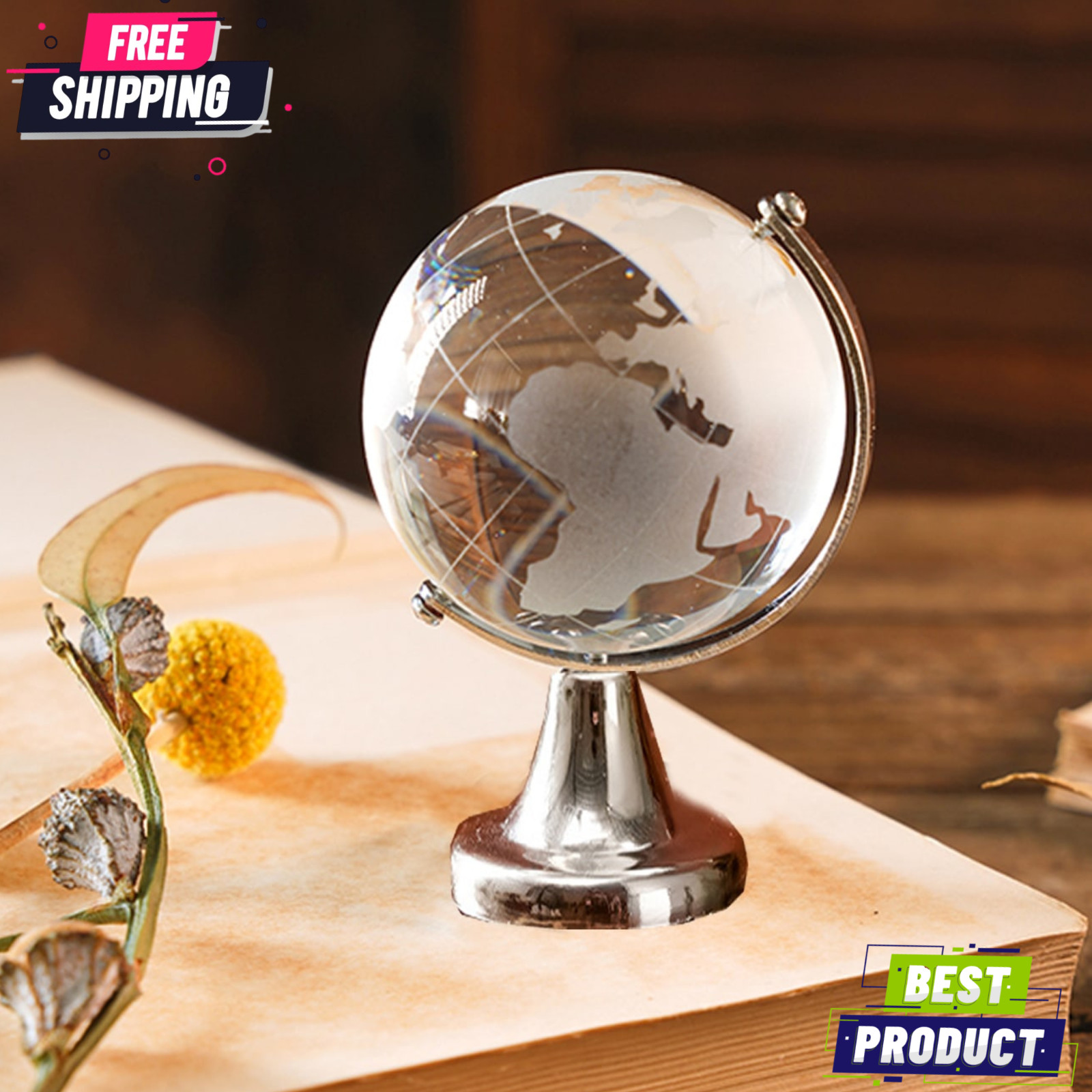 Geographic Earth Globe Decorative World Globe with Tiered Base Desk Globe (1 Pc)