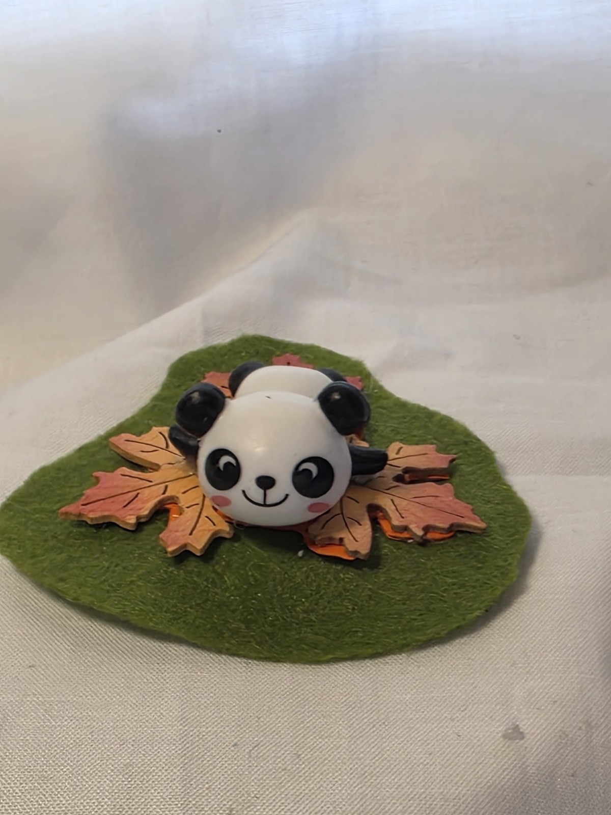 Cute Panda On Fall Leaves Desk or car Dash Decor. Handmade. One Of A Kind.