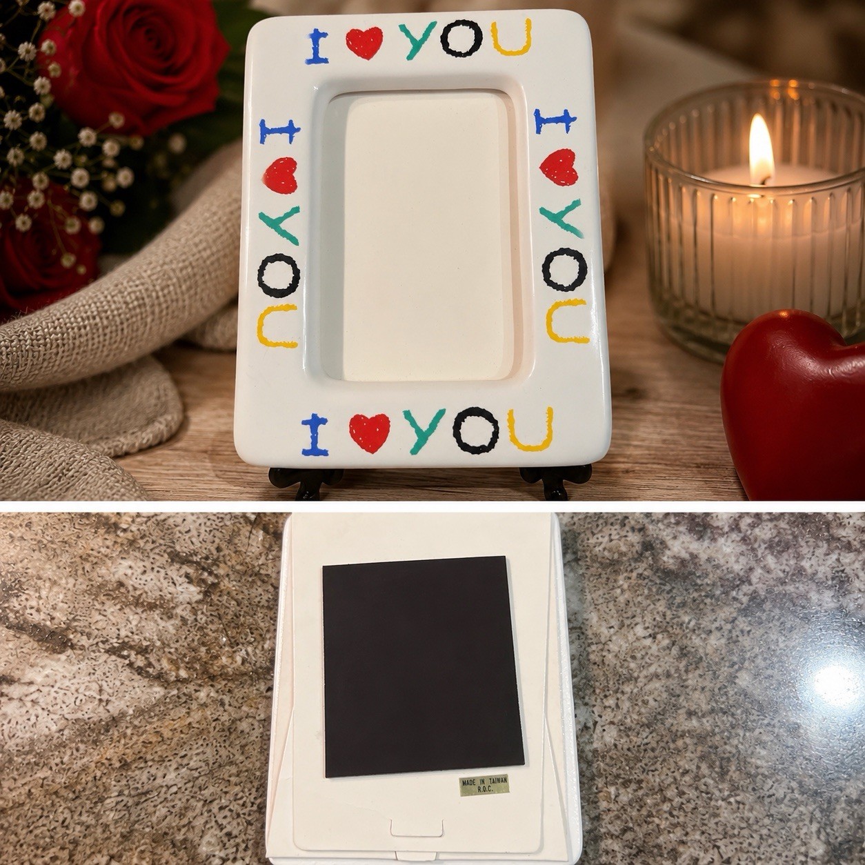 Vintage I Love You Ceramic Picture Frame Fits 3.5 X 5 in Photos GUC retro VTG