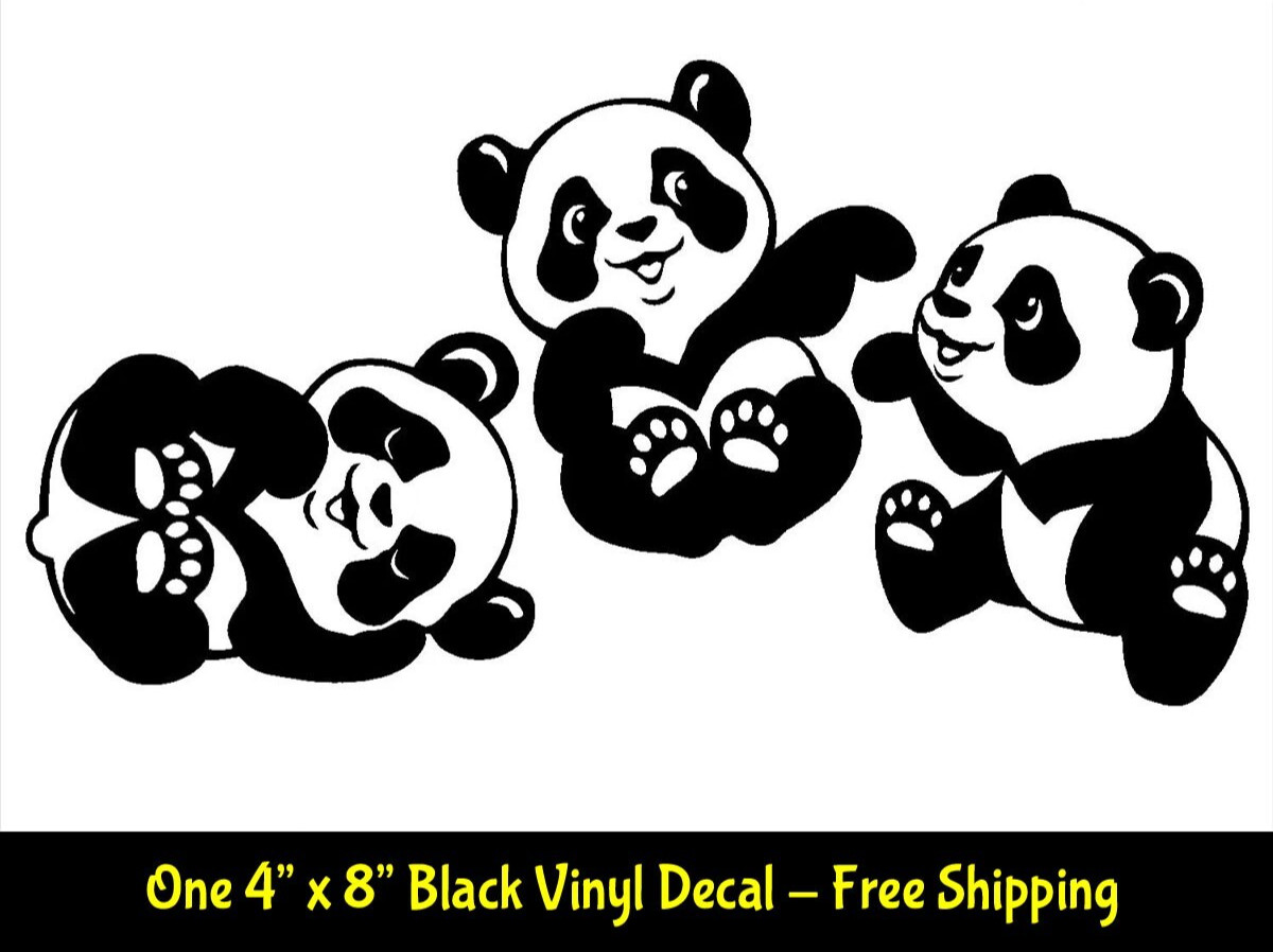Cute Panda Trio 8&Prime; x 4&Prime; Black Vinyl Decal Car Window Laptop Tablet Notebook