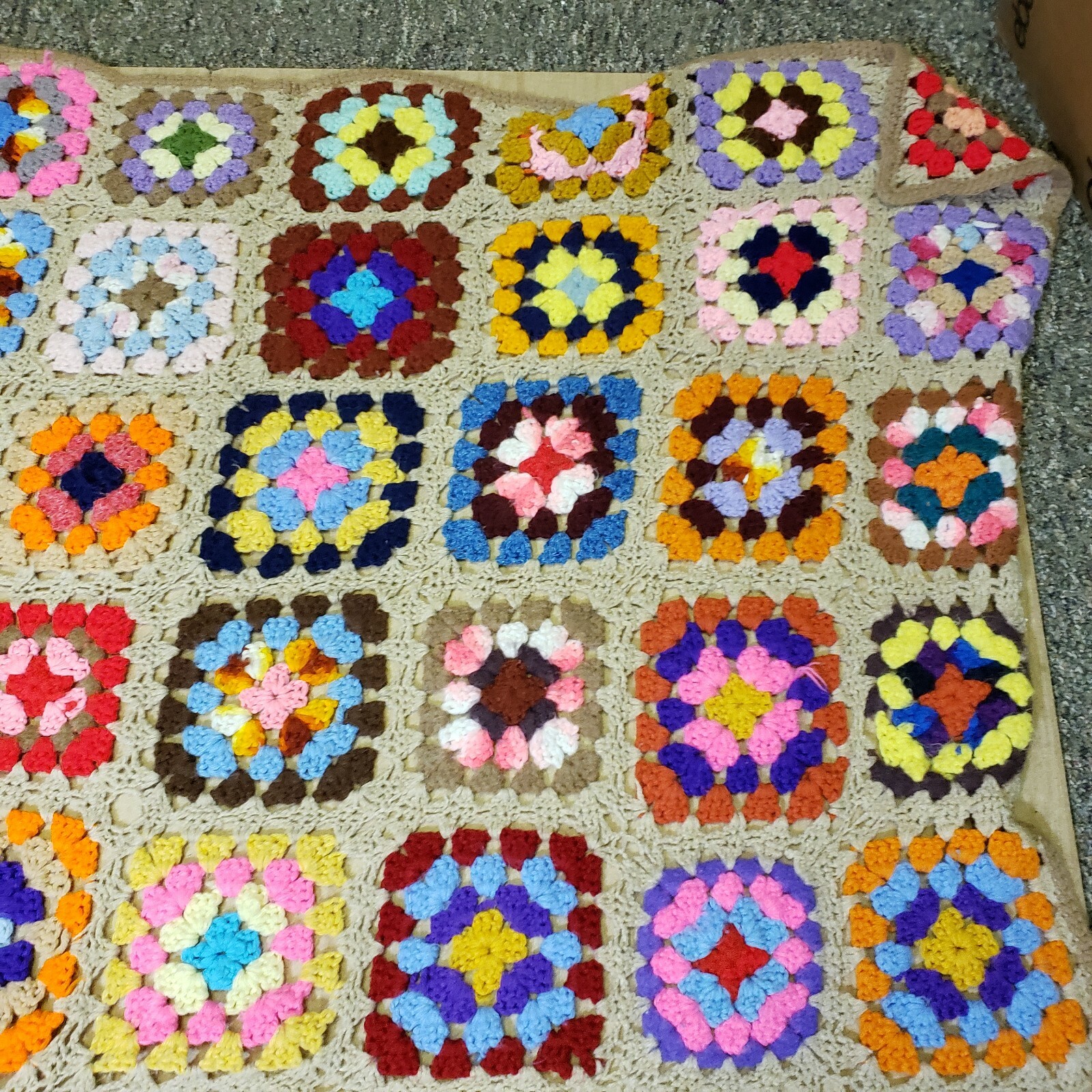 Granny Square Roseanne Afghan Throw Blanket 63&Prime;x44” Hand Made Multicolor Crochet