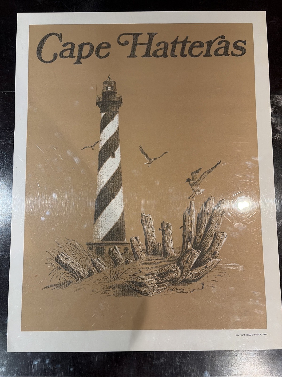 Vintage 1974 Cape Hatteras Lighthouse Poster by Fred Cramer 25&Prime; x 19&Prime;