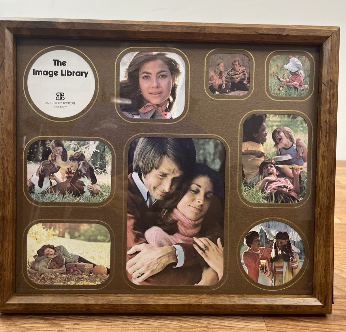 Vintage Collage Picture Frame Wood 9 Hole Burnes of Boston NEW
